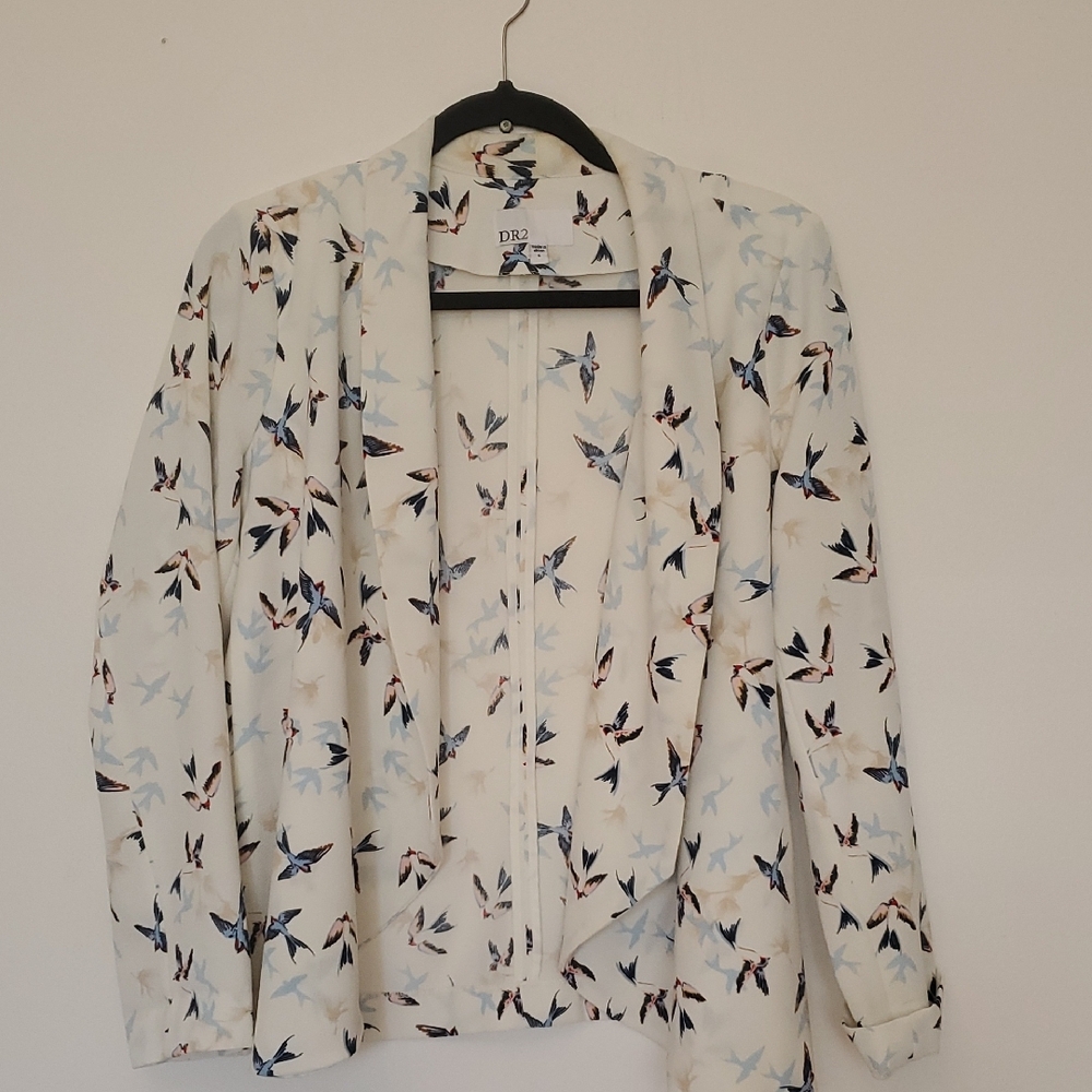 DR2 White Bird Print Women's Blazer